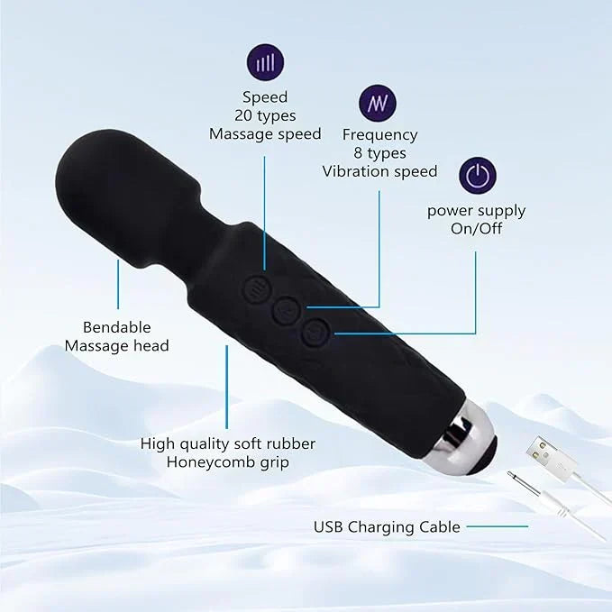 Handheld Electric Back Massager - 8 Speeds 20 Modes - Rechargeable&Waterproof&Quiet Handheld Deep Tissue Neck Back Massager(Black)