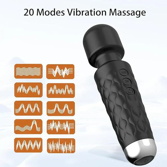 Handheld Electric Back Massager - 8 Speeds 20 Modes - Rechargeable&Waterproof&Quiet Handheld Deep Tissue Neck Back Massager（Black）
