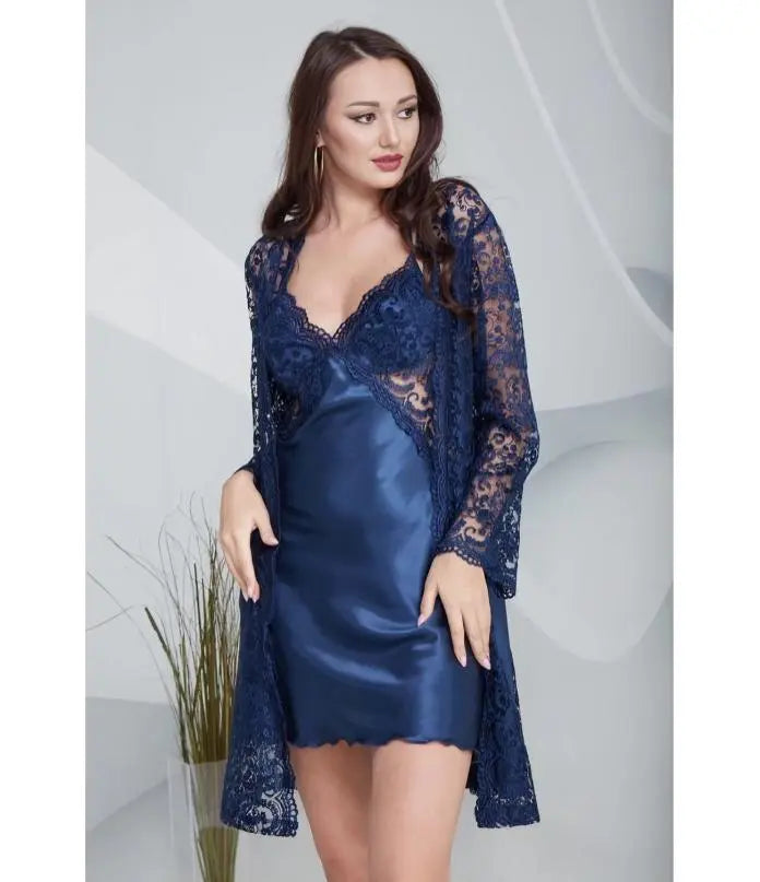 Nightgown & Dressing Gown Set with Lace Details - 6 Piece