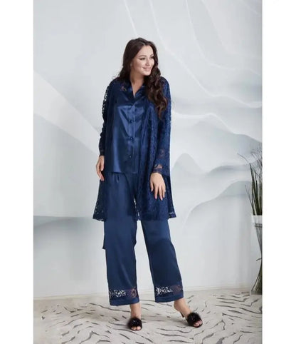 Nightgown & Dressing Gown Set with Lace Details - 6 Piece