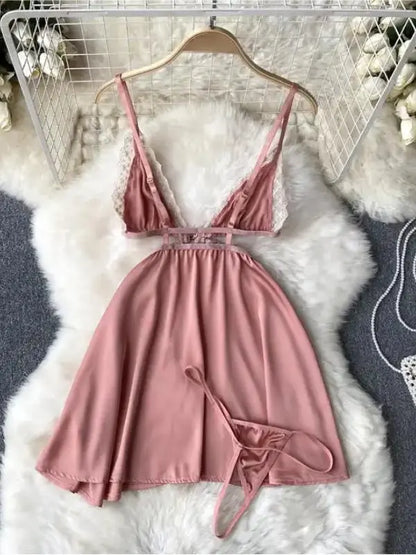 Seductive Front Open Lace Babydoll Lingerie Set